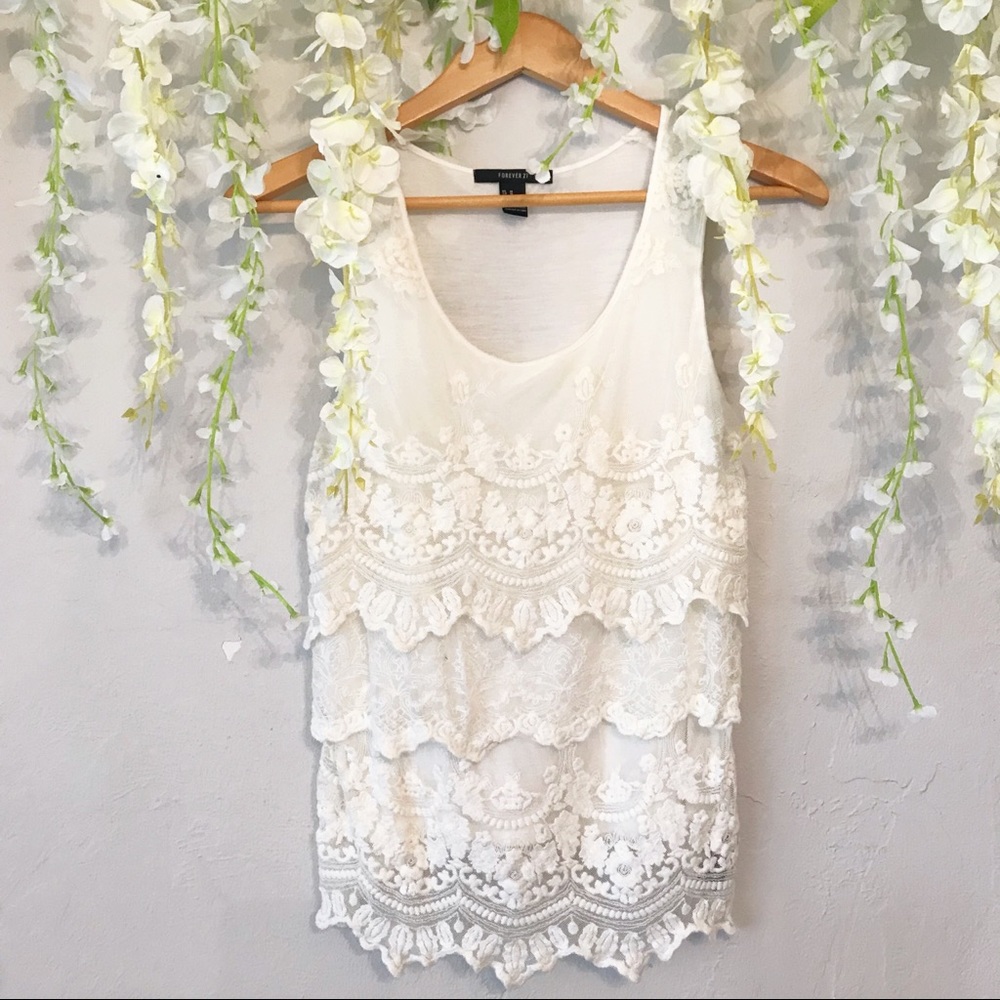SOLD Tiered cream lace tank